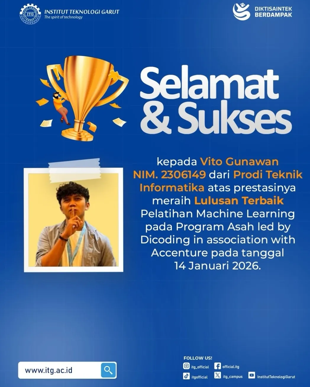 Keren! Mahasiswa Teknik Informatika ITG Jadi Lulusan Terbaik Program Asah Led by Dicoding Bidang Machine Learning